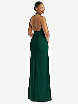 Rear View Thumbnail - Hunter Green Plunge Neck Halter Backless Trumpet Gown with Front Slit
