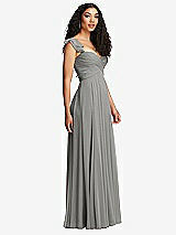 Side View Thumbnail - Chelsea Gray Shirred Cross Bodice Lace Up Open-Back Maxi Dress with Flutter Sleeves