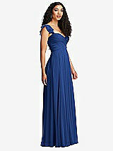 Side View Thumbnail - Classic Blue Shirred Cross Bodice Lace Up Open-Back Maxi Dress with Flutter Sleeves
