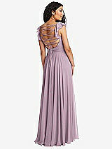 Front View Thumbnail - Suede Rose Shirred Cross Bodice Lace Up Open-Back Maxi Dress with Flutter Sleeves