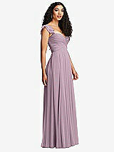 Side View Thumbnail - Suede Rose Shirred Cross Bodice Lace Up Open-Back Maxi Dress with Flutter Sleeves