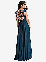 Front View Thumbnail - Atlantic Blue Shirred Cross Bodice Lace Up Open-Back Maxi Dress with Flutter Sleeves