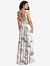 Front View Thumbnail - Butterfly Botanica Ivory Shirred Cross Bodice Lace Up Open-Back Maxi Dress with Flutter Sleeves