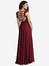 Front View Thumbnail - Burgundy Shirred Cross Bodice Lace Up Open-Back Maxi Dress with Flutter Sleeves