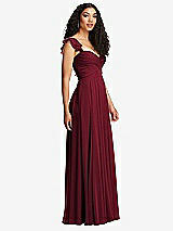 Side View Thumbnail - Burgundy Shirred Cross Bodice Lace Up Open-Back Maxi Dress with Flutter Sleeves