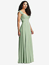 Side View Thumbnail - Celadon Shirred Cross Bodice Lace Up Open-Back Maxi Dress with Flutter Sleeves