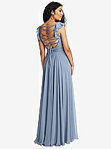 Front View Thumbnail - Cloudy Shirred Cross Bodice Lace Up Open-Back Maxi Dress with Flutter Sleeves