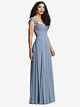Side View Thumbnail - Cloudy Shirred Cross Bodice Lace Up Open-Back Maxi Dress with Flutter Sleeves