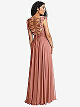 Front View Thumbnail - Desert Rose Shirred Cross Bodice Lace Up Open-Back Maxi Dress with Flutter Sleeves