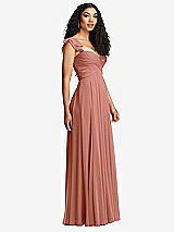 Side View Thumbnail - Desert Rose Shirred Cross Bodice Lace Up Open-Back Maxi Dress with Flutter Sleeves