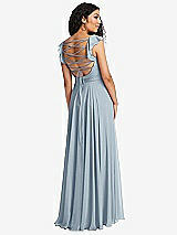 Front View Thumbnail - Mist Shirred Cross Bodice Lace Up Open-Back Maxi Dress with Flutter Sleeves