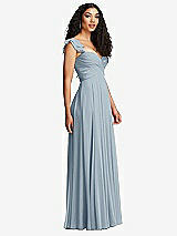 Side View Thumbnail - Mist Shirred Cross Bodice Lace Up Open-Back Maxi Dress with Flutter Sleeves