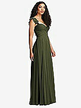 Side View Thumbnail - Olive Green Shirred Cross Bodice Lace Up Open-Back Maxi Dress with Flutter Sleeves