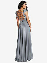 Front View Thumbnail - Platinum Shirred Cross Bodice Lace Up Open-Back Maxi Dress with Flutter Sleeves
