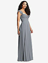 Side View Thumbnail - Platinum Shirred Cross Bodice Lace Up Open-Back Maxi Dress with Flutter Sleeves