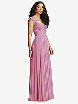 Side View Thumbnail - Powder Pink Shirred Cross Bodice Lace Up Open-Back Maxi Dress with Flutter Sleeves