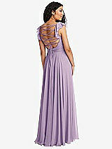 Front View Thumbnail - Pale Purple Shirred Cross Bodice Lace Up Open-Back Maxi Dress with Flutter Sleeves
