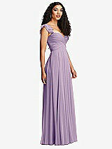 Side View Thumbnail - Pale Purple Shirred Cross Bodice Lace Up Open-Back Maxi Dress with Flutter Sleeves