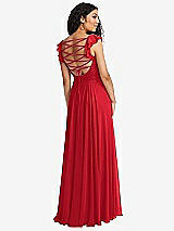 Front View Thumbnail - Parisian Red Shirred Cross Bodice Lace Up Open-Back Maxi Dress with Flutter Sleeves