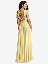 Front View Thumbnail - Pale Yellow Shirred Cross Bodice Lace Up Open-Back Maxi Dress with Flutter Sleeves