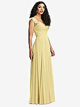 Side View Thumbnail - Pale Yellow Shirred Cross Bodice Lace Up Open-Back Maxi Dress with Flutter Sleeves