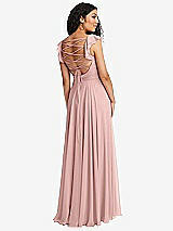Front View Thumbnail - Rose - PANTONE Rose Quartz Shirred Cross Bodice Lace Up Open-Back Maxi Dress with Flutter Sleeves