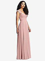 Side View Thumbnail - Rose - PANTONE Rose Quartz Shirred Cross Bodice Lace Up Open-Back Maxi Dress with Flutter Sleeves