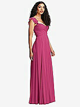 Side View Thumbnail - Tea Rose Shirred Cross Bodice Lace Up Open-Back Maxi Dress with Flutter Sleeves