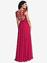 Front View Thumbnail - Vivid Pink Shirred Cross Bodice Lace Up Open-Back Maxi Dress with Flutter Sleeves