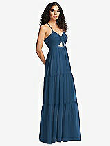 Side View Thumbnail - Dusk Blue Drawstring Bodice Gathered Tie Open-Back Maxi Dress with Tiered Skirt