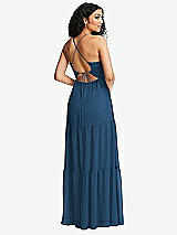 Rear View Thumbnail - Dusk Blue Drawstring Bodice Gathered Tie Open-Back Maxi Dress with Tiered Skirt