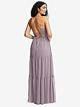 Rear View Thumbnail - Lilac Dusk Drawstring Bodice Gathered Tie Open-Back Maxi Dress with Tiered Skirt