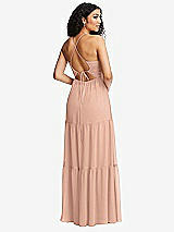 Rear View Thumbnail - Pale Peach Drawstring Bodice Gathered Tie Open-Back Maxi Dress with Tiered Skirt