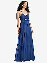Alt View 1 Thumbnail - Classic Blue Drawstring Bodice Gathered Tie Open-Back Maxi Dress with Tiered Skirt