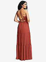 Rear View Thumbnail - Amber Sunset Drawstring Bodice Gathered Tie Open-Back Maxi Dress with Tiered Skirt