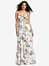Alt View 2 Thumbnail - Butterfly Botanica Ivory Drawstring Bodice Gathered Tie Open-Back Maxi Dress with Tiered Skirt