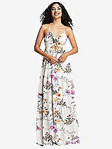Front View Thumbnail - Butterfly Botanica Ivory Drawstring Bodice Gathered Tie Open-Back Maxi Dress with Tiered Skirt