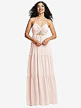 Front View Thumbnail - Blush Drawstring Bodice Gathered Tie Open-Back Maxi Dress with Tiered Skirt