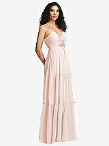 Side View Thumbnail - Blush Drawstring Bodice Gathered Tie Open-Back Maxi Dress with Tiered Skirt