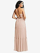 Rear View Thumbnail - Cameo Drawstring Bodice Gathered Tie Open-Back Maxi Dress with Tiered Skirt