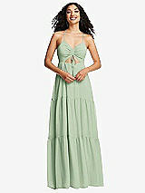 Front View Thumbnail - Celadon Drawstring Bodice Gathered Tie Open-Back Maxi Dress with Tiered Skirt