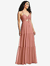 Alt View 1 Thumbnail - Desert Rose Drawstring Bodice Gathered Tie Open-Back Maxi Dress with Tiered Skirt