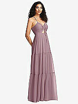 Side View Thumbnail - Dusty Rose Drawstring Bodice Gathered Tie Open-Back Maxi Dress with Tiered Skirt
