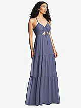 Alt View 1 Thumbnail - French Blue Drawstring Bodice Gathered Tie Open-Back Maxi Dress with Tiered Skirt