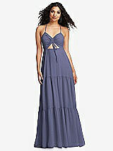Alt View 2 Thumbnail - French Blue Drawstring Bodice Gathered Tie Open-Back Maxi Dress with Tiered Skirt