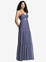 Side View Thumbnail - French Blue Drawstring Bodice Gathered Tie Open-Back Maxi Dress with Tiered Skirt