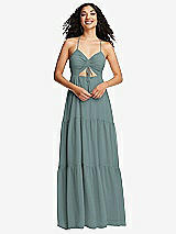 Front View Thumbnail - Icelandic Drawstring Bodice Gathered Tie Open-Back Maxi Dress with Tiered Skirt