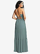 Rear View Thumbnail - Icelandic Drawstring Bodice Gathered Tie Open-Back Maxi Dress with Tiered Skirt