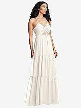 Alt View 1 Thumbnail - Ivory Drawstring Bodice Gathered Tie Open-Back Maxi Dress with Tiered Skirt