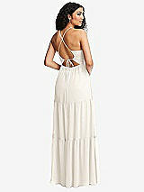 Rear View Thumbnail - Ivory Drawstring Bodice Gathered Tie Open-Back Maxi Dress with Tiered Skirt